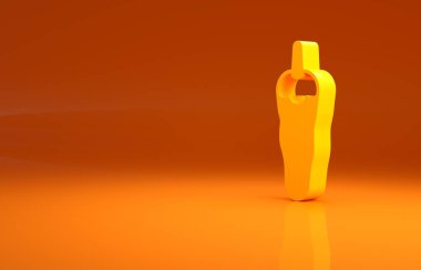 Sarı Acılı Biber biberi ikonu turuncu arka planda izole edilmiş. Market, mutfak ürünleri, baharat ve baharat paketi, yemek kitabı için tasarım. Minimalizm kavramı. 3d illüstrasyon 3B canlandırma.