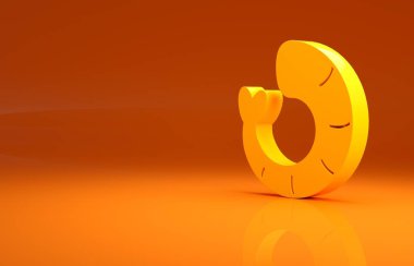 Sarı karides ikonu turuncu arka planda izole edilmiş. Minimalizm kavramı. 3d illüstrasyon 3B canlandırma.