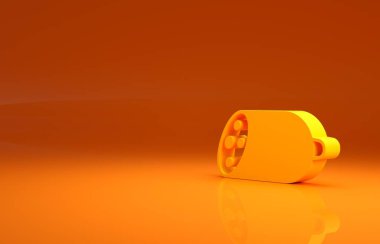 Sarı salam sosis ikonu turuncu arka planda izole edilmiş. Et şarküteri ürünü. Minimalizm kavramı. 3d illüstrasyon 3B canlandırma.