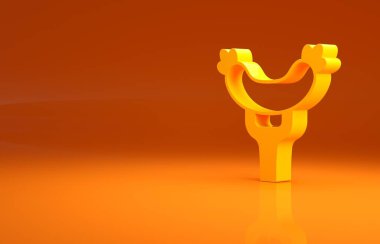 Çatal ikonundaki sarı sosis turuncu arka planda izole edilmiş. Izgara sosis ve aroma işareti. Minimalizm kavramı. 3d illüstrasyon 3B canlandırma.