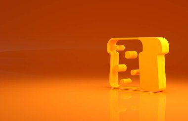 Turuncu arka planda izole edilmiş kızarmış kızarmış ekmek ikonu için sarı ekmek tostu. Öğle yemeği, akşam yemeği, kahvaltı atıştırmalığı. Minimalizm kavramı. 3d illüstrasyon 3B canlandırma.