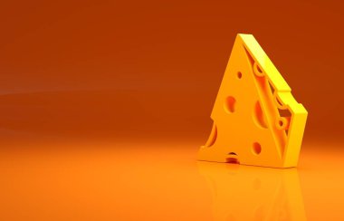 Sarı Peynir simgesi turuncu arkaplanda izole edilmiş. Minimalizm kavramı. 3d illüstrasyon 3B canlandırma.