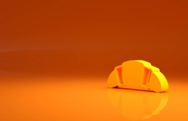 Sarı kruvasan simgesi turuncu arka planda izole edildi. Minimalizm kavramı. 3d illüstrasyon 3B canlandırma.