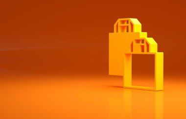 Sarı kağıttan alışveriş poşeti ikonu turuncu arka planda izole edilmiş. Paket işareti. Minimalizm kavramı. 3d illüstrasyon 3B canlandırma.