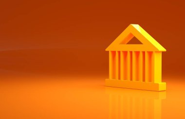 Sarı Banka binasının ikonu turuncu arka planda izole edilmiş. Minimalizm kavramı. 3d illüstrasyon 3B canlandırma.