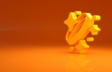 Sarı Elmas nişan yüzüğü ikonu turuncu arka planda izole edilmiş. Minimalizm kavramı. 3d illüstrasyon 3B canlandırma.