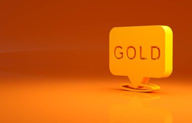 Sarı Altın Çubuk simgesi turuncu arkaplanda izole edildi. Bankacılık işi konsepti. Minimalizm kavramı. 3d illüstrasyon 3B canlandırma.