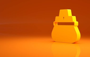 Sarı Çuval altın rengi simge turuncu arka planda izole edildi. Altın külçeli çuval. Minimalizm kavramı. 3d illüstrasyon 3B canlandırma.