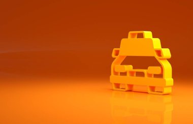 Sarı taksi ikonu turuncu arka planda izole edilmiş. Minimalizm kavramı. 3d illüstrasyon 3B canlandırma.
