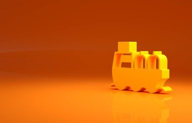 Sarı petrol tankeri ikonu turuncu arka planda izole edildi. Minimalizm kavramı. 3d illüstrasyon 3d canlandırma.