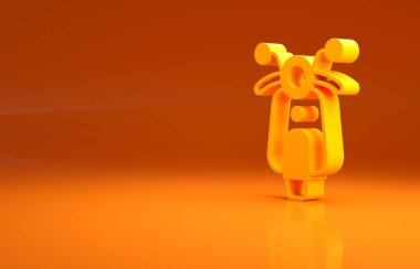 Sarı Scooter simgesi turuncu arka planda izole edildi. Minimalizm kavramı. 3d illüstrasyon 3B canlandırma.