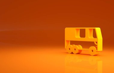 Sarı Otobüs simgesi turuncu arkaplanda izole edildi. Ulaşım konsepti. Otobüs turu nakliyesi. Turizm ya da kamu aracı sembolü. Minimalizm kavramı. 3d illüstrasyon 3B canlandırma.