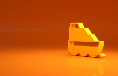 Turuncu arka planda izole edilmiş okyanus simgesindeki Sarı Yolcu gemisi. Dünyayı dolaşmak. Minimalizm kavramı. 3d illüstrasyon 3B canlandırma.