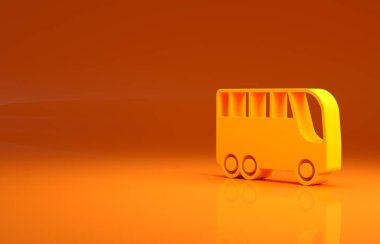 Sarı Otobüs simgesi turuncu arkaplanda izole edildi. Ulaşım konsepti. Otobüs turu nakliyesi. Turizm ya da kamu aracı sembolü. Minimalizm kavramı. 3d illüstrasyon 3B canlandırma.