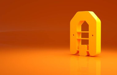 Sarı Rafting tekne ikonu turuncu arka planda izole edildi. Kürekleri olan şişme bir tekne. Su sporları, ekstrem sporlar, tatil, tatil. Minimalizm kavramı. 3d illüstrasyon 3B canlandırma.