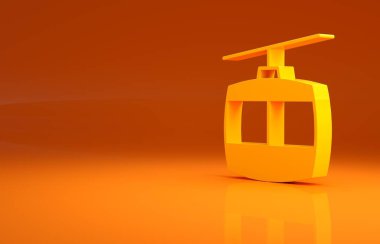 Sarı kablo araba ikonu turuncu arka planda izole edildi. Füniküler işaret. Minimalizm kavramı. 3d illüstrasyon 3B canlandırma.