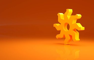 Sarı Güneş simgesi turuncu arkaplanda izole edildi. Minimalizm kavramı. 3d illüstrasyon 3B canlandırma.
