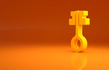 Sarı eski sihirli anahtar simgesi turuncu arka planda izole edilmiş. Minimalizm kavramı. 3d illüstrasyon 3B canlandırma.