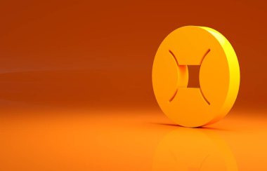 Sarı Gemini burç simgesi turuncu arka planda izole edildi. Astrolojik yıldız falı koleksiyonu. Minimalizm kavramı. 3d illüstrasyon 3B canlandırma.