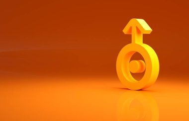 Turuncu arka planda izole edilmiş Uranüs ikonunun sarı astrolojik sembolü. Astroloji gezegeni. Zodiac ve astroloji işareti. Minimalizm kavramı. 3d illüstrasyon 3B canlandırma.