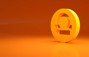 Sarı Terazi burç simgesi turuncu arka planda izole edilmiş. Astrolojik yıldız falı koleksiyonu. Minimalizm kavramı. 3d illüstrasyon 3B canlandırma.