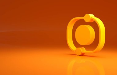 Sarı Güneş Sistemi simgesi turuncu arkaplanda izole edildi. Gezegenler yıldızın etrafında dönerler. Minimalizm kavramı. 3d illüstrasyon 3B canlandırma.