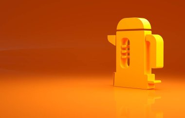 Sarı elektrikli su ısıtıcısı ikonu turuncu arka planda izole edildi. Çaydanlık ikonu. Minimalizm kavramı. 3d illüstrasyon 3B canlandırma.
