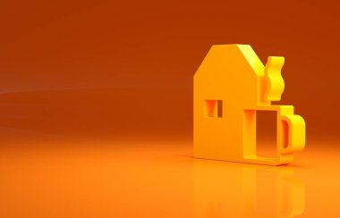 Turuncu arka planda izole edilmiş sütlü çay fincanı. Minimalizm kavramı. 3d illüstrasyon 3B canlandırma.