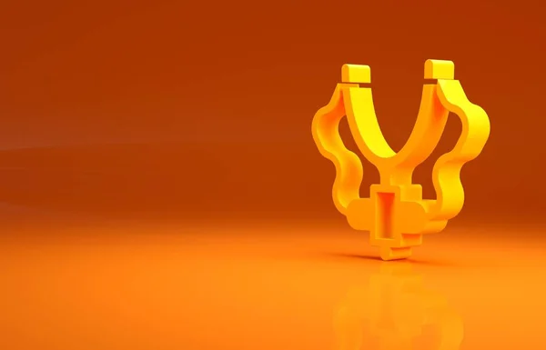 黄色弹弓图标孤立在橙色背景 最低纲领的概念 3D渲染3D插图 — 图库照片