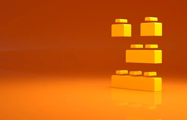 オレンジの背景に隔離された子供のアイコンのための黄色のおもちゃの建物ブロックレンガ 最小限の概念 3Dイラスト3Dレンダリング — ストック写真