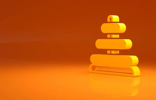 オレンジの背景に黄色のピラミッドのおもちゃのアイコン 最小限の概念 3Dイラスト3Dレンダリング — ストック写真