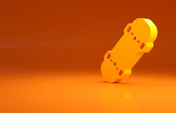 黄色のスケートボードのアイコンは オレンジの背景に隔離された 極端なスポーツだ スポーツ用具 最小限の概念 3Dイラスト3Dレンダリング — ストック写真
