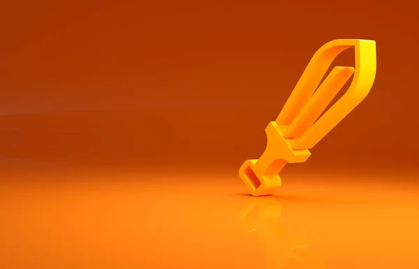 Иконка Жёлтого Меча Изолирована Оранжевом Фоне Концепция Минимализма Рендеринг — стоковое фото