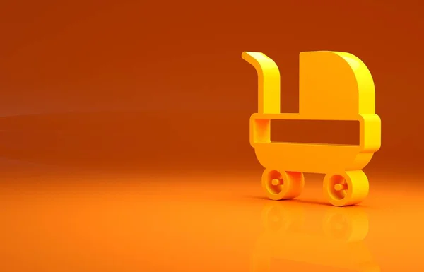 Geel Baby Wandelwagen Pictogram Geïsoleerd Oranje Achtergrond Kinderwagen Buggy Kinderwagen — Stockfoto