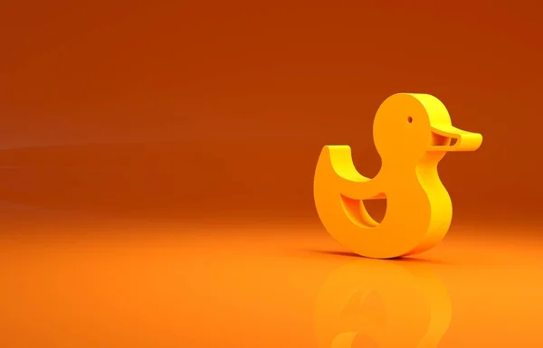 Yellow Rubber duck icon isolated on orange background. Minimalism concept. 3d illustration 3D render.
