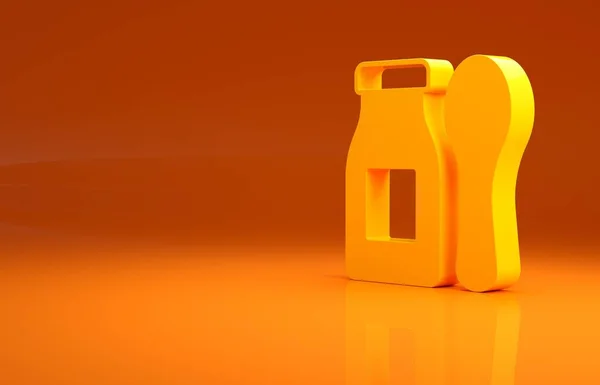 Żółty Jogurt Butelce Ikoną Łyżki Pomarańczowym Tle Jedzenie Dla Dzieci — Zdjęcie stockowe