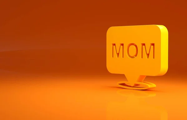 黄色のスピーチバブルママのアイコンは オレンジの背景に隔離された 幸せな母親の日 最小限の概念 3Dイラスト3Dレンダリング — ストック写真