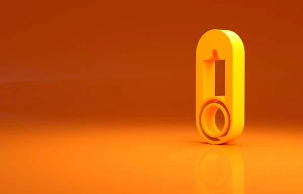 黄色婴儿服装别针图标孤立在橙色背景 经典的密闭钢制安全销 最低纲领的概念 3D渲染3D插图 — 图库照片