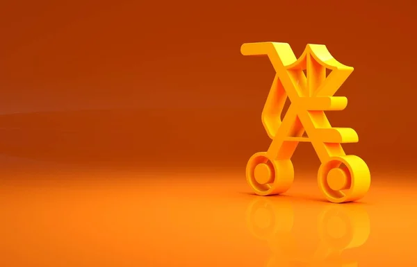 Geel Baby Wandelwagen Pictogram Geïsoleerd Oranje Achtergrond Kinderwagen Buggy Kinderwagen — Stockfoto
