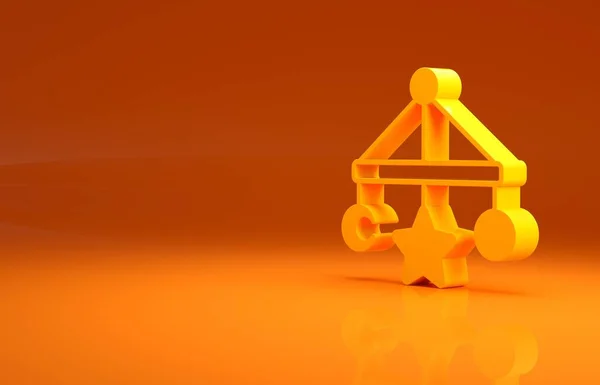 Yellow Baby Wieg Opknoping Speelgoed Pictogram Geïsoleerd Oranje Achtergrond Babybed — Stockfoto