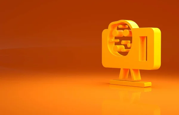 オレンジ色の背景に単離されたノートパソコンのアイコン上の黄色の遺伝子工学修飾 Dna分析遺伝子検査クローニング 最小限の概念 3Dイラスト3Dレンダリング — ストック写真