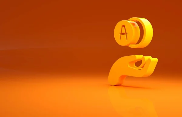Ikona Žlutého Atomu Izolovaná Oranžovém Pozadí Symbol Vědy Vzdělání Jaderné — Stock fotografie