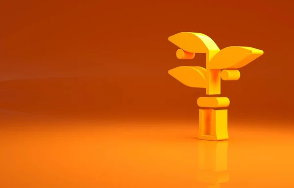 黄色植物繁育图标 在橙色背景上孤立 生长在试管中的植物 有机食品 农业和水栽 最低纲领的概念 3D渲染3D插图 — 图库照片