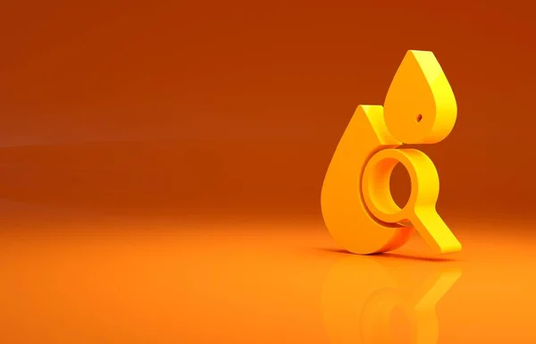 Yellow Drop Und Lupe Symbol Isoliert Auf Orangefarbenem Hintergrund Minimalismus — Stockfoto