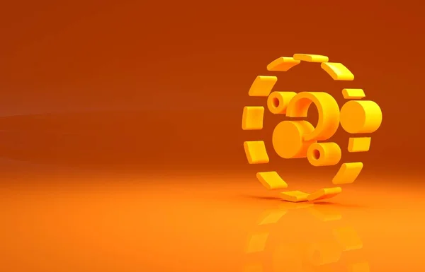 黄色原子图标孤立在橙色背景 核物理学 科学研究的象征 最低纲领的概念 3D说明3D — 图库照片