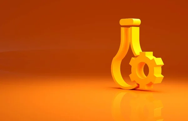 黄色试管和瓶化学实验室测试图标隔离在橙色背景 实验室玻璃器皿标志 最低纲领的概念 3D渲染3D插图 — 图库照片