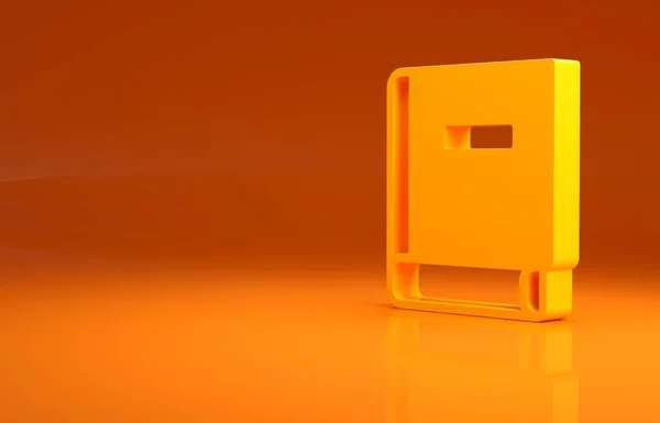 オレンジの背景に黄色のサイエンスブックのアイコンが隔離されています 最小限の概念 3Dイラスト3Dレンダリング — ストック写真