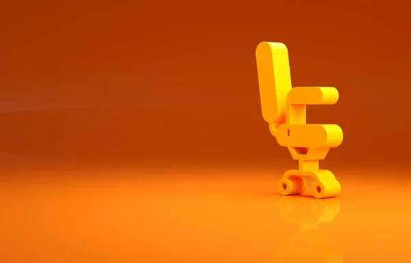 黄色办公椅图标孤立在橙色背景 最低纲领的概念 3D渲染3D插图 — 图库照片