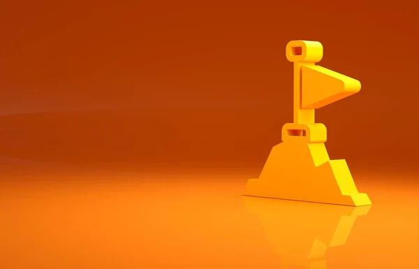 Gula Berg Med Flagga Toppen Ikon Isolerad Orange Bakgrund Symbol — Stockfoto