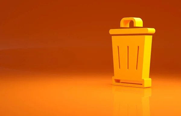 Gelbe Mülleimer Auf Orangefarbenem Hintergrund Mülleimer Schild Papierkorb Symbol Büromüll — Stockfoto